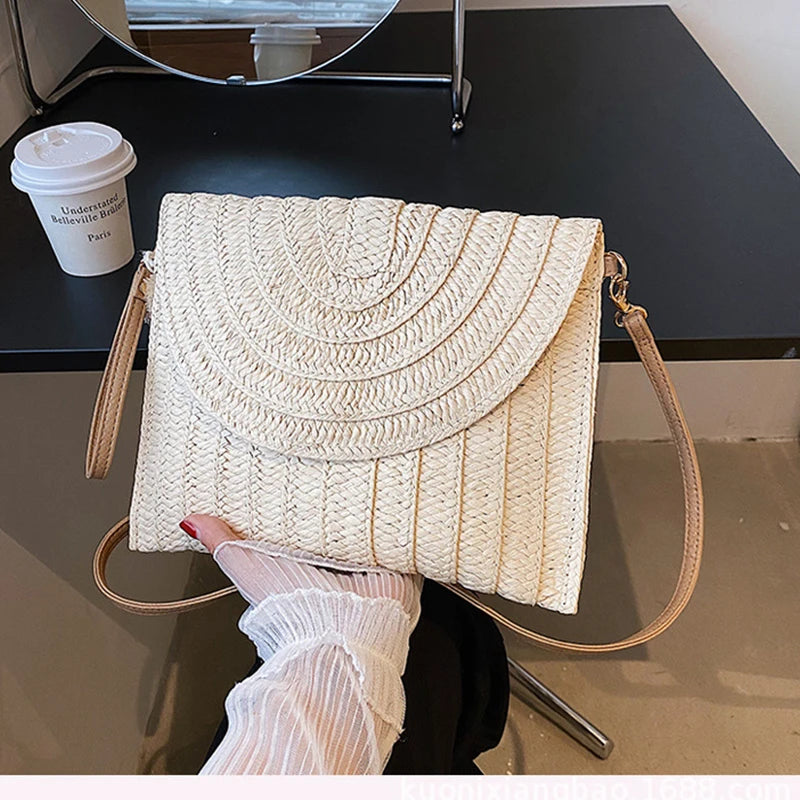Sac à main tressé d'été pour femmes, enveloppe tissée à la main, sac à bandoulière de voyage, sac de plage, Shopping, porte-cartes de monnaie