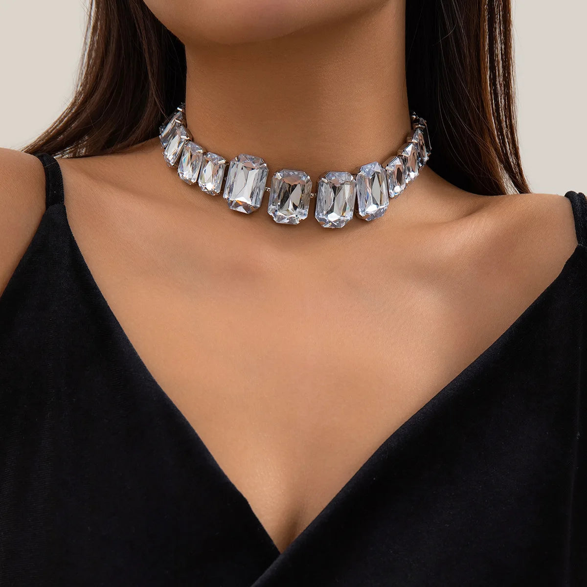 Grand collier ras du cou en cristal pour femme, biscuits en cristal, déclaration vintage, bijoux de cou de mariage, décoration de fête de luxe