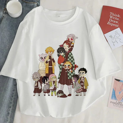Démon Slayer imprimer t-shirt femmes Harajuku esthétique hauts blancs t-shirt japon Anime Ullzang femme t-shirt été noir t-shirt