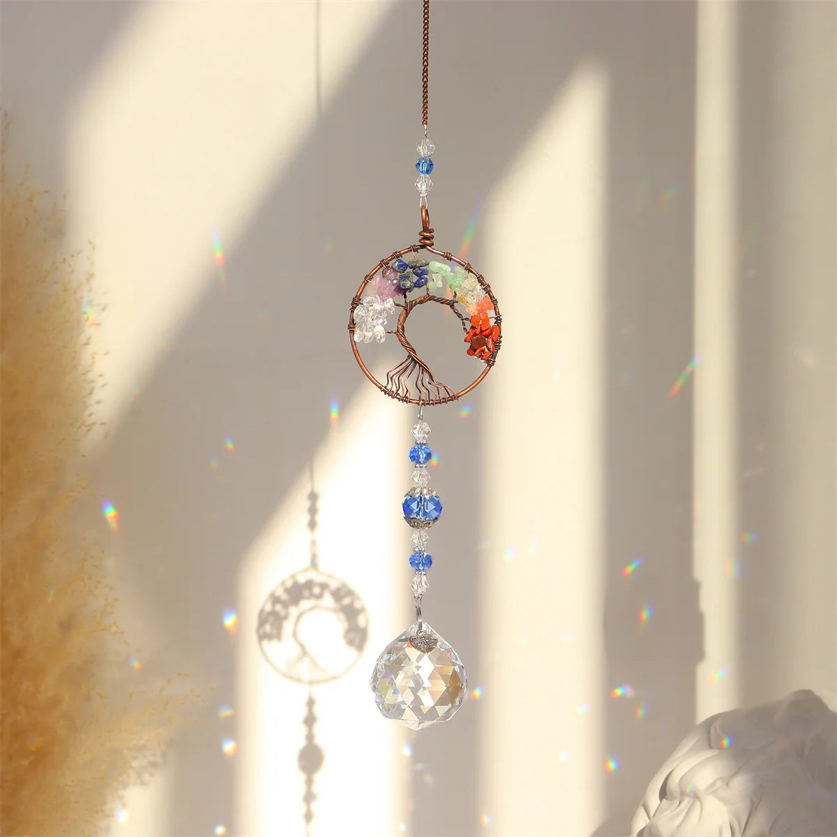 Attrape-lumière en cristal, arbre de vie, ornement en cristal, fabricant d'arc-en-ciel, prisme en cristal, pendentif Chakra, fenêtre, décoration de jardin de maison