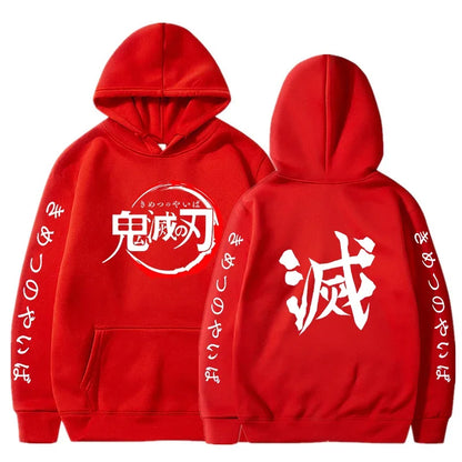 Demon Slayer sweat à capuche pour homme mode lettre graphique imprimé sweats femmes décontracté Harajuku Streetwear pull à capuche Sudaderas