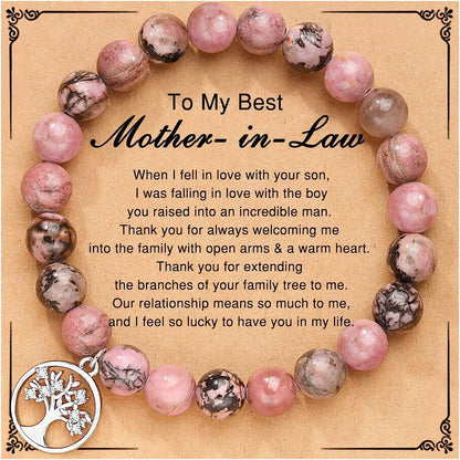Bracelet en Agate violette, carte d'arbre de vie, Bracelet en pierre naturelle perlée de Rhodochrosite, cadeaux d'anniversaire et de noël pour Nana/grand-mère/maman