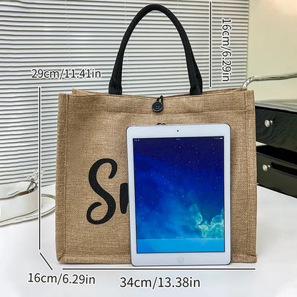 Fourre-tout tissé sac femmes nouveau motif peint à la main lettre fourre-tout sac en toile sac à provisions sac à main