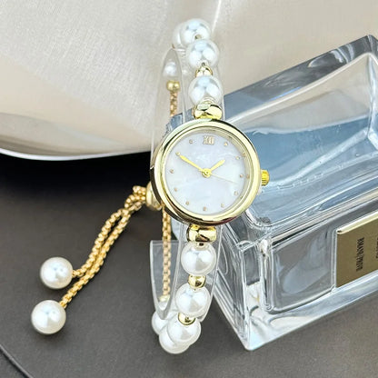 Bracelet de perles élégant montre à Quartz pour femmes montre à Bracelet réglable extractible de luxe petit cadran dames montre-Bracelet cadeau