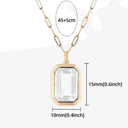 Collier pendentif en forme carrée en cristal clair pour femmes, plaqué or, chaîne à maillons en acier inoxydable, bijoux tendance, nouvelle collection