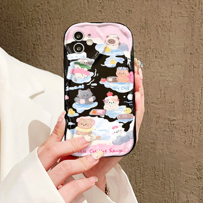Coque de téléphone chat mignon pour iPhone, bord incurvé ondulé 3D, coque en TPU souple et transparente, iPhone 13, iPhone 15, iPhone 12, iPhone 11, iPhone 14 Pro Max, iPhone X, iPhone XS, iPhone 7, iPhone 8 Plus