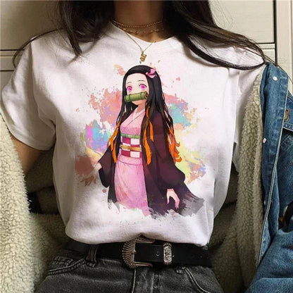 Démon Slayer T-shirt femmes Kimetsu No Yaiba Nezuko T-shirt femme Tanjirou Kamado graphique T-shirt japonais Anime Manga T-shirt