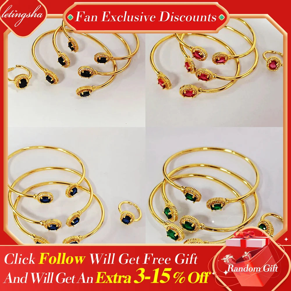 Bracelet plaqué or brillant avancé pour femme, bracelet en cristal, bague jonc, bijoux fantaisie, banquet, Nigeria, 3 pièces