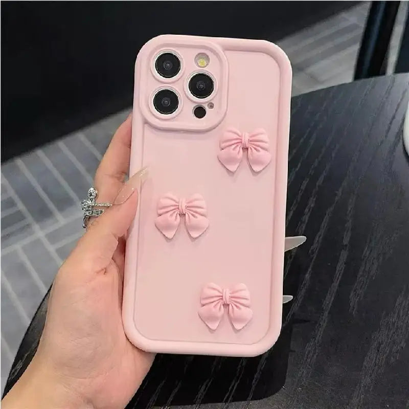 Coque de téléphone à nœud papillon rose 3D, étui souple en Silicone mignon pour iPhone 15 16 Pro Max 11 12 13 14 Pro Plus, housse bonbon antichoc