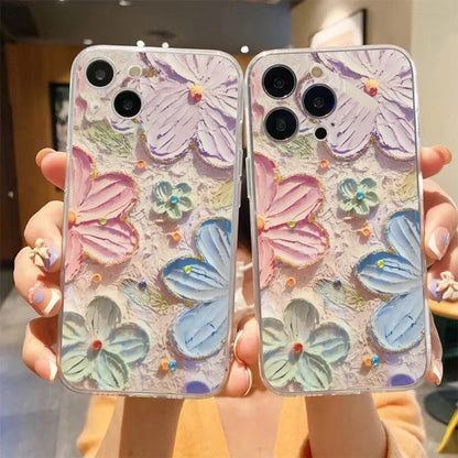 Coque de téléphone à motif de fleurs peintes vibrantes, couverture complète transparente, iPhone 11 12 Mini 13 14 Pro Max 15 16 Pro Poly X, 1PC
