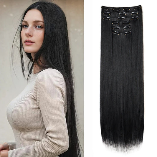 WIGSIN – Extension capillaire synthétique de 24 pouces, postiche longue et lisse en Fiber résistante à la chaleur, noire, brune, blonde, 6 pièces, pour femmes