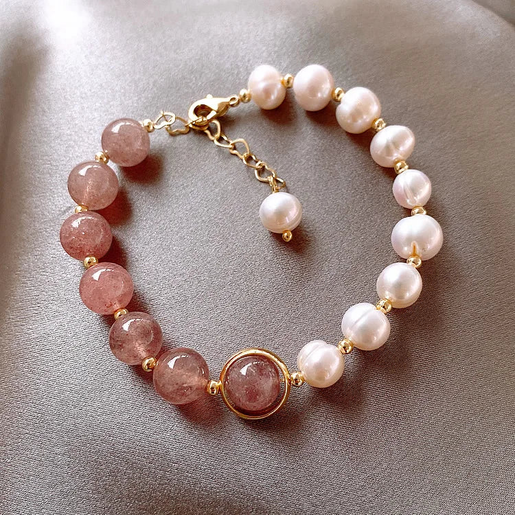 Bracelets baroques en perles d'eau douce et Quartz fraise pour femmes, bijoux de haute qualité, cadeaux de saint-valentin, ne se décolore pas, 100%