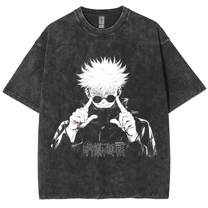 Anime Jujutsu Kaisen Gojo Satoru T-Shirts Washed Men Women Cotton Harajuku T-Shirts Ryomen Sukuna Retro Men's Women's Top Tees