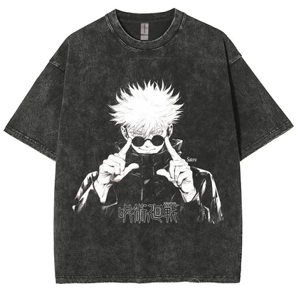 Anime Jujutsu Kaisen Gojo Satoru T-Shirts Washed Men Women Cotton Harajuku T-Shirts Ryomen Sukuna Retro Men's Women's Top Tees