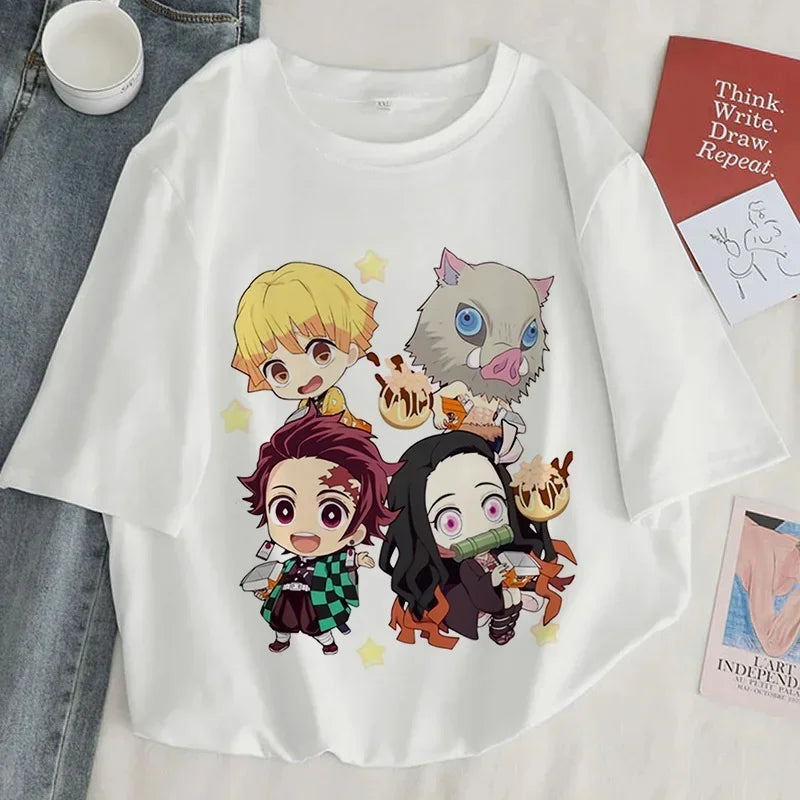 Démon Slayer imprimer t-shirt femmes Harajuku esthétique hauts blancs t-shirt japon Anime Ullzang femme t-shirt été noir t-shirt