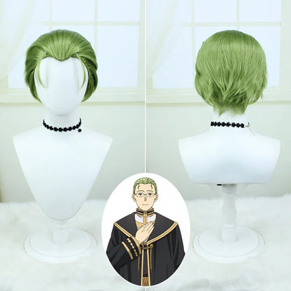HeClaCosplay-Perruque Synthétique Droite Courte, Frieren aux Funérailles, Cheveux Verts à Dos Léché, Degré de Chaleur, Jeu de Plis d'Halloween