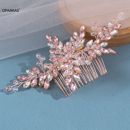 Peigne à cheveux en cristal brillant, accessoires pour cheveux de mariage, pinces à cheveux en strass, couvre-chef, Barrettes de couleur rose/argent, bijoux
