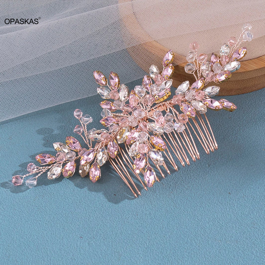Peigne à cheveux en cristal brillant, accessoires pour cheveux de mariage, pinces à cheveux en strass, couvre-chef, Barrettes de couleur rose/argent, bijoux