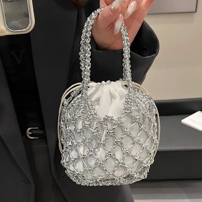Sac à main tissé de luxe pour femmes, sac de rangement de grande capacité, sac à cordon, sac tissé Portable, sac seau tissé pour filles