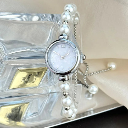 Bracelet de perles élégant montre à Quartz pour femmes montre à Bracelet réglable extractible de luxe petit cadran dames montre-Bracelet cadeau