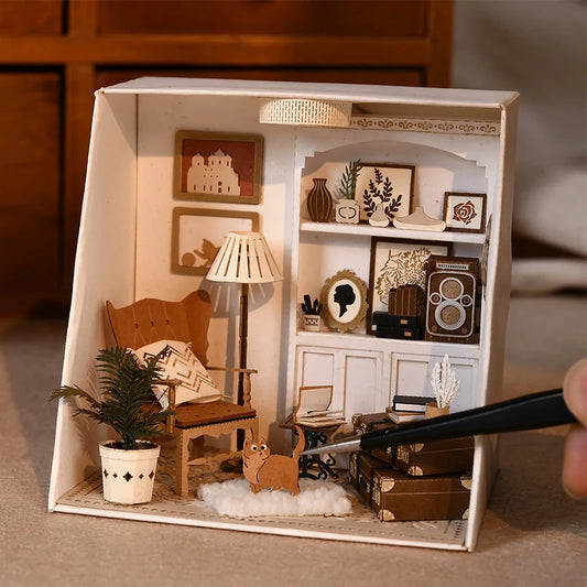 Maison de course l'inventaire en bois avec lumières LED, maison de beurre casa, mini kit de bricolage, assemblage de meubles, jouets de chambre exécutifs, 3D, bricolage