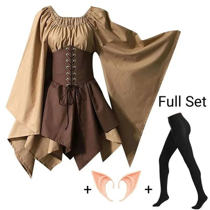 Costume médiéval pour femmes, robe médiévale de la Renaissance, fée elfe, Costume traditionnel Viking irlandais, oreille d'elfe pour fête d'halloween - Bloopop