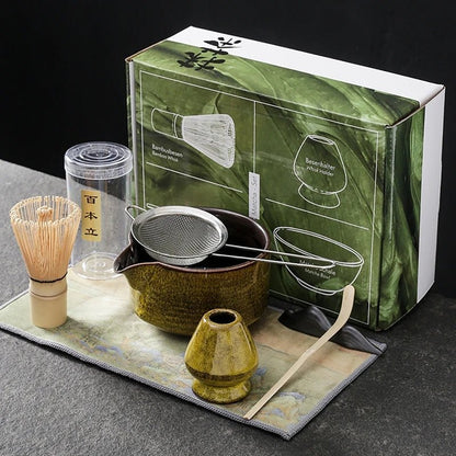Ensemble Matcha japonais fait à la main, bol facile à nettoyer, fouet en bambou, cuillère à thé, outils de fabrication de thé, accessoires de cérémonie, 7 pièces, 4 pièces - Bloopop