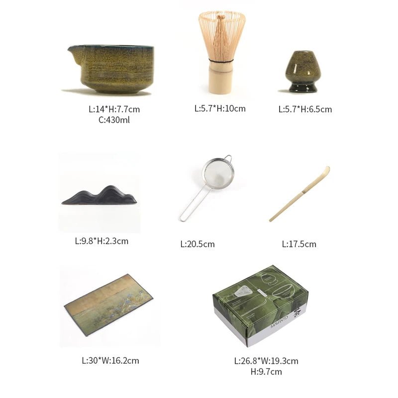 Ensemble Matcha japonais fait à la main, bol facile à nettoyer, fouet en bambou, cuillère à thé, outils de fabrication de thé, accessoires de cérémonie, 7 pièces, 4 pièces - Bloopop