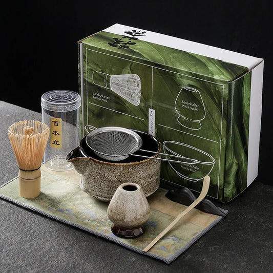Ensemble Matcha japonais fait à la main, bol facile à nettoyer, fouet en bambou, cuillère à thé, outils de fabrication de thé, accessoires de cérémonie, 7 pièces, 4 pièces - Bloopop