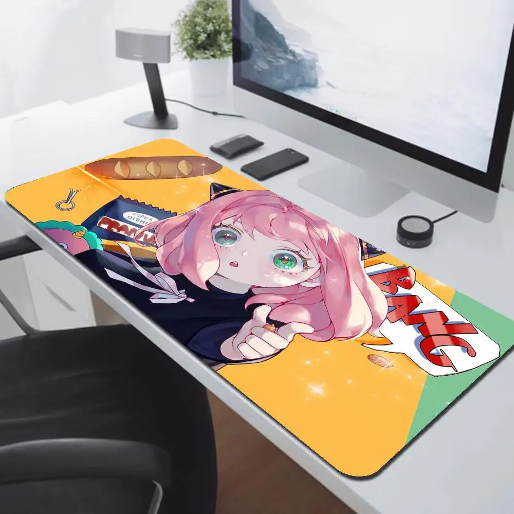 Tapis de souris de bureau antidérapant en caoutchouc naturel, grand bord de verrouillage, Anya Forger, Kawaii Anime, Spy X Family Mausepad, média, 900x400 - Bloopop