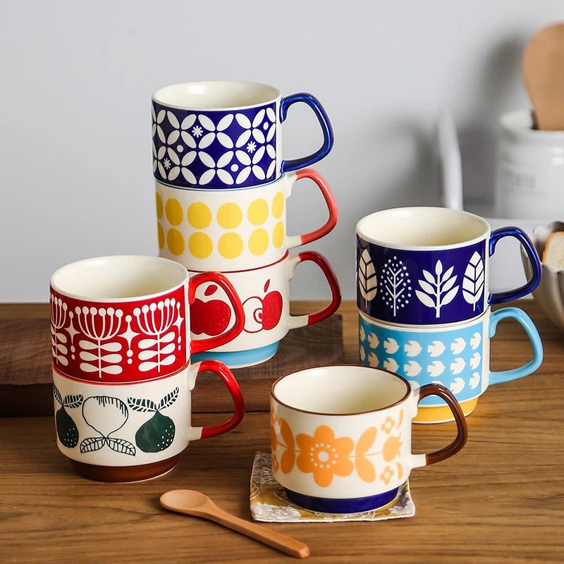 YWDL japonais fleur café tasse ensemble rétro céramique lait avoine tasse bureau eau poignée tasse cuisine fête Drinkware ensemble 300ml - Bloopop