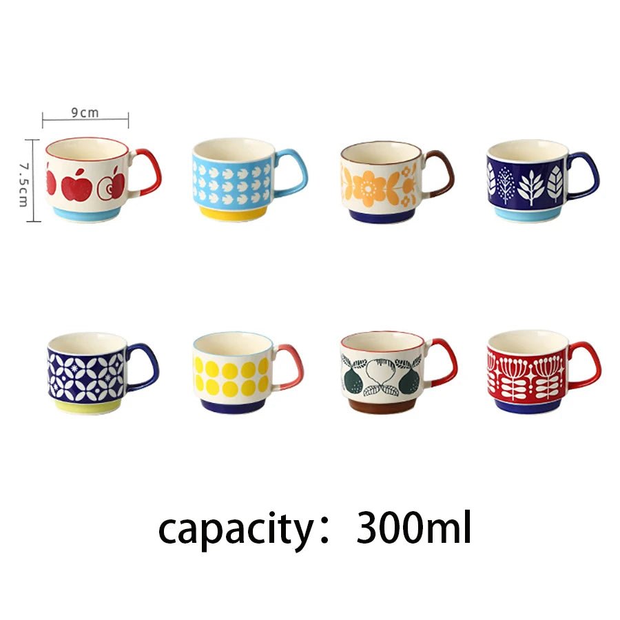 YWDL japonais fleur café tasse ensemble rétro céramique lait avoine tasse bureau eau poignée tasse cuisine fête Drinkware ensemble 300ml - Bloopop