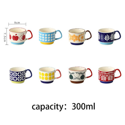 YWDL japonais fleur café tasse ensemble rétro céramique lait avoine tasse bureau eau poignée tasse cuisine fête Drinkware ensemble 300ml - Bloopop
