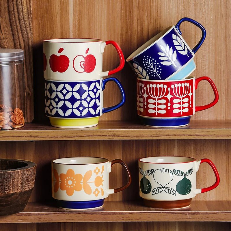 YWDL japonais fleur café tasse ensemble rétro céramique lait avoine tasse bureau eau poignée tasse cuisine fête Drinkware ensemble 300ml - Bloopop