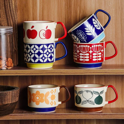 YWDL japonais fleur café tasse ensemble rétro céramique lait avoine tasse bureau eau poignée tasse cuisine fête Drinkware ensemble 300ml - Bloopop
