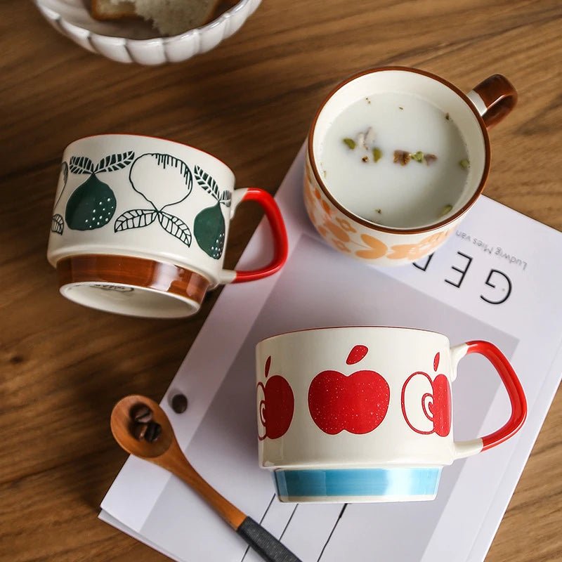 YWDL japonais fleur café tasse ensemble rétro céramique lait avoine tasse bureau eau poignée tasse cuisine fête Drinkware ensemble 300ml - Bloopop
