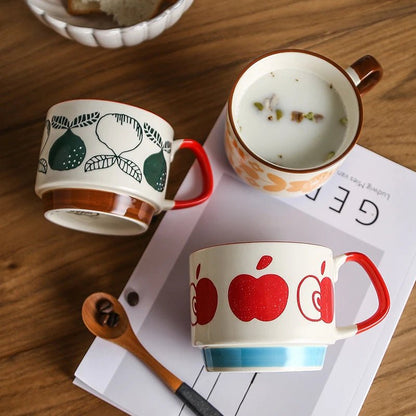 YWDL japonais fleur café tasse ensemble rétro céramique lait avoine tasse bureau eau poignée tasse cuisine fête Drinkware ensemble 300ml - Bloopop
